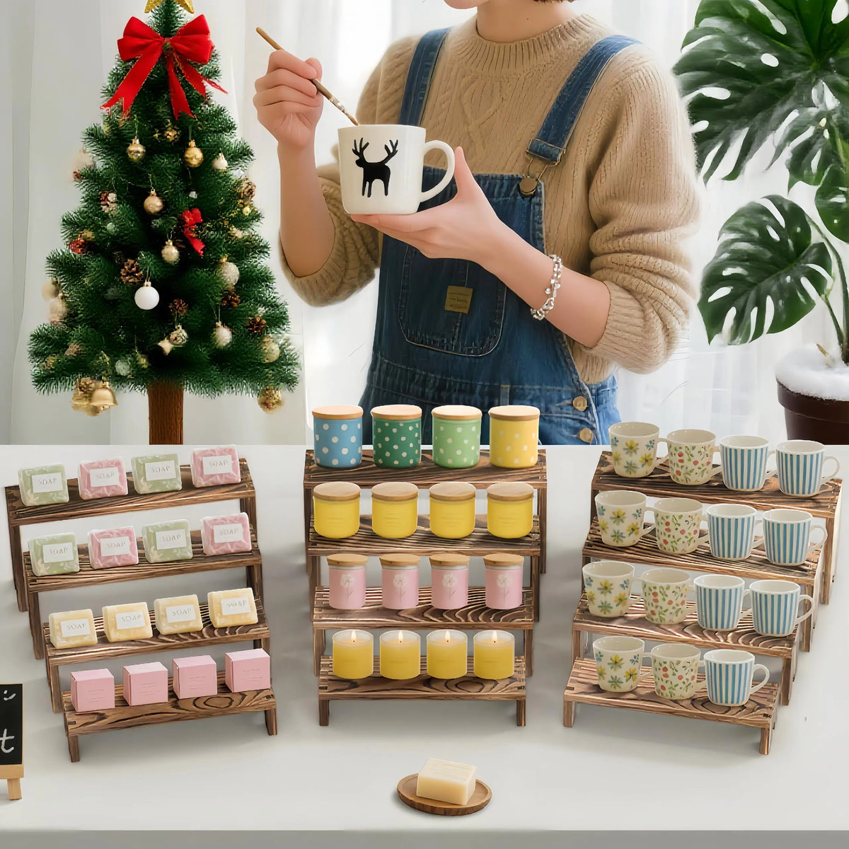 Wooden Tiered Display Riser Stands For Vendor Events