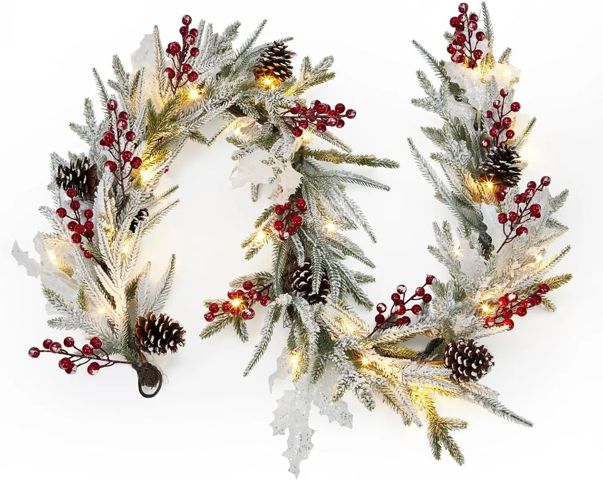 Tacleekii Prelit Christmas Garland With Timer And Festive Ornaments