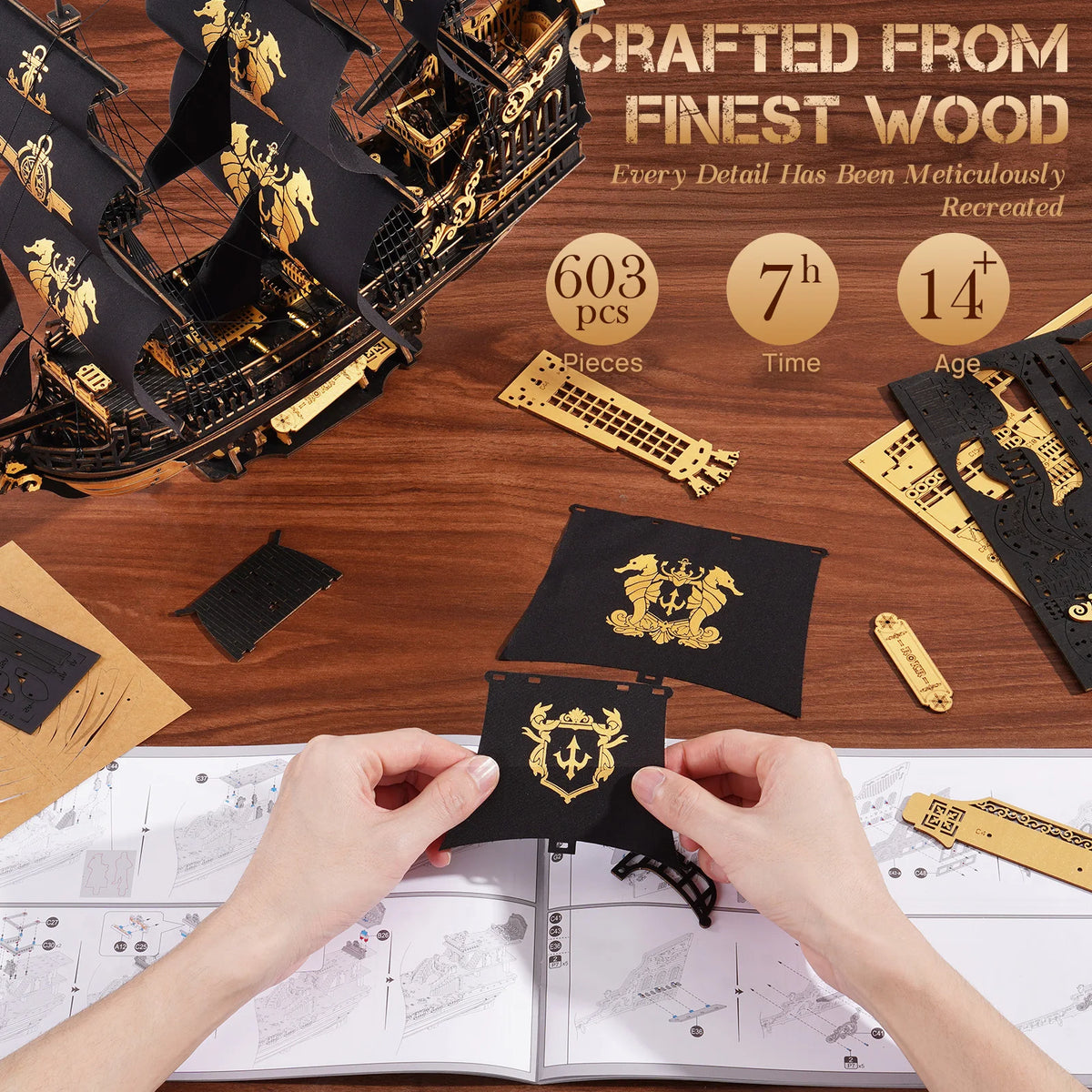 ROKR Seahorse Barque Wooden 3D Puzzle Shipbuilding Kit for Adults