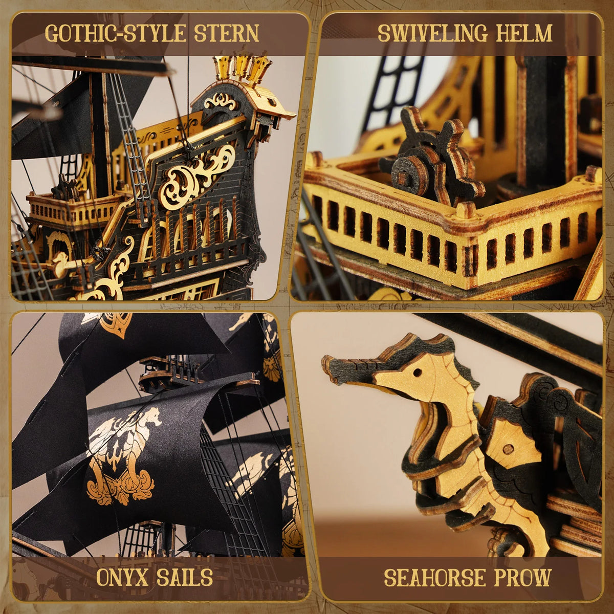 ROKR Seahorse Barque Wooden 3D Puzzle Shipbuilding Kit for Adults