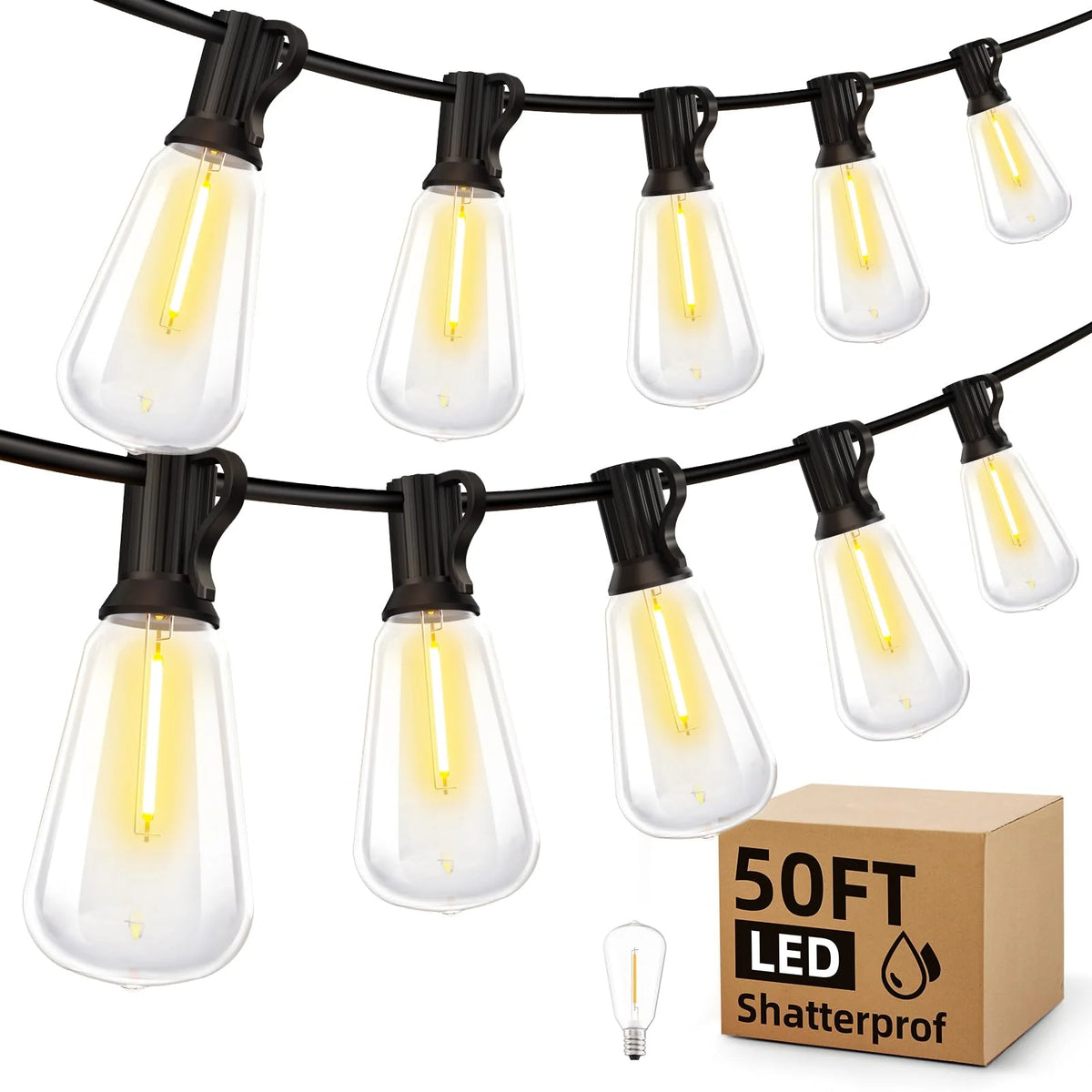 MIMIRGB Dimmable Waterproof Outdoor String Lights With Shatterproof LED Bulbs
