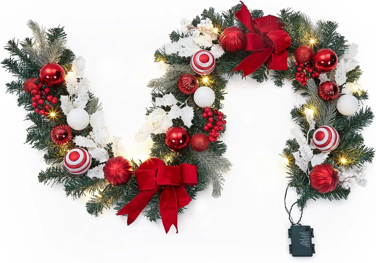 Tacleekii Prelit Christmas Garland With Timer And Festive Ornaments
