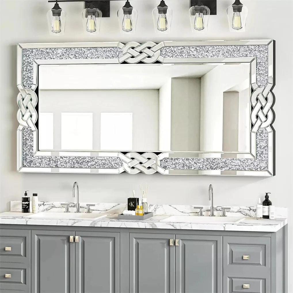 Wisfor Crushed Diamond Rectangular Wall Mirror With Glam Crystal Frame