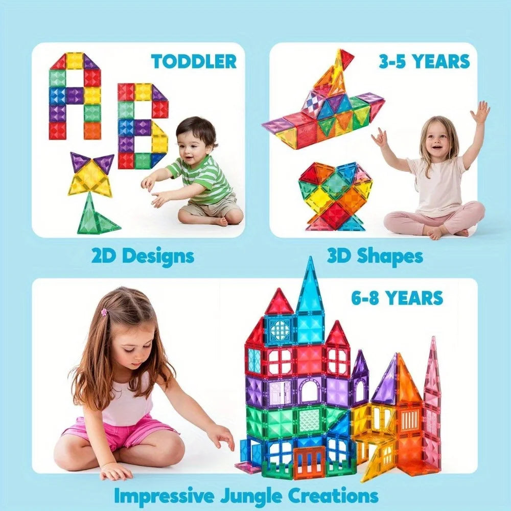 Joyfy Magnetic Building Tiles With Vehicle Construction Blocks Set