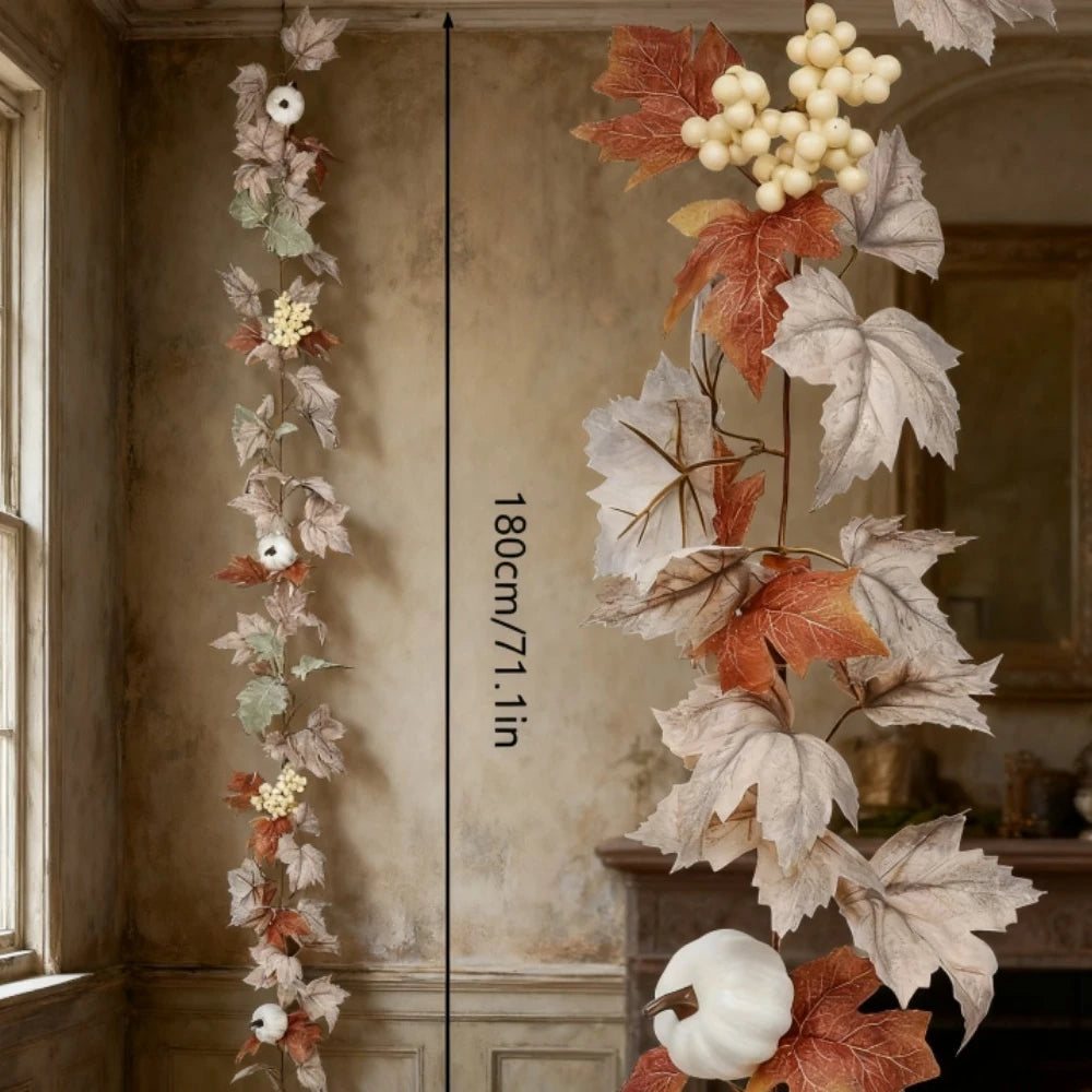 Artificial Pumpkin Maple Leaf Wreath Garland For Fall Decor