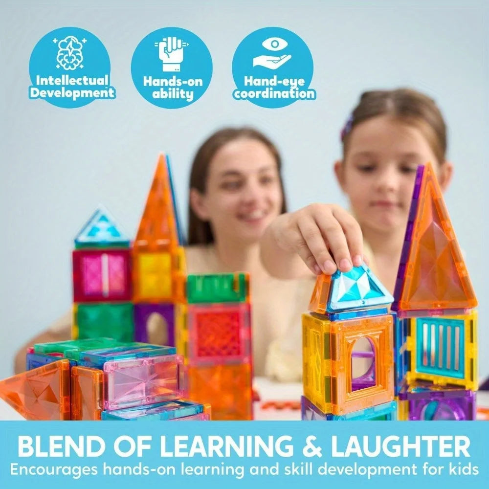 Joyfy Magnetic Building Tiles With Vehicle Construction Blocks Set