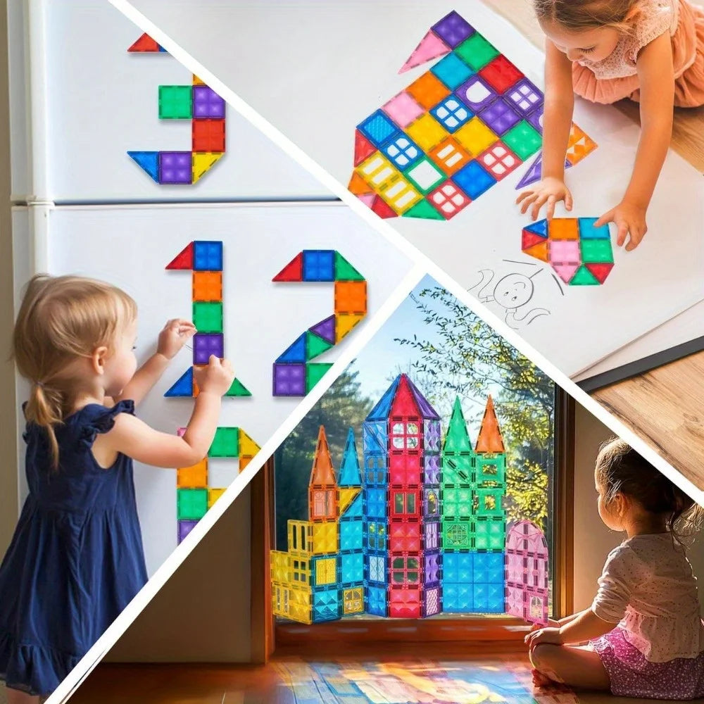 Joyfy Magnetic Building Tiles With Vehicle Construction Blocks Set
