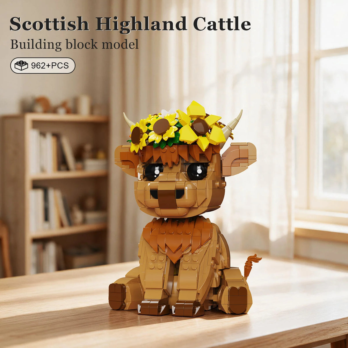 BuildMoc Highland Cow Building Set With Sunflower Display Decor
