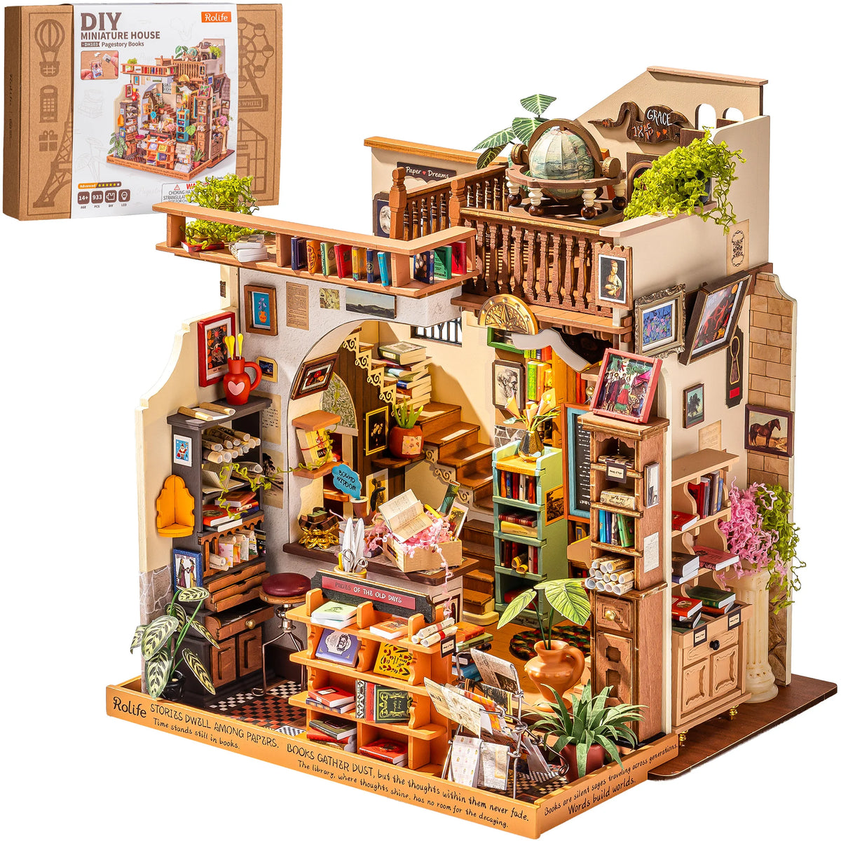 Rolife Pagestory Bookstore Wooden DIY Miniature Dollhouse Puzzle Kit