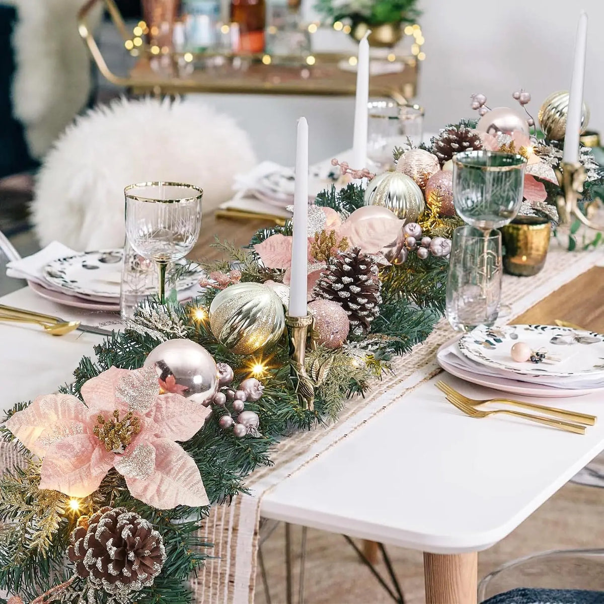 Tacleekii Prelit Christmas Garland With Timer And Festive Ornaments