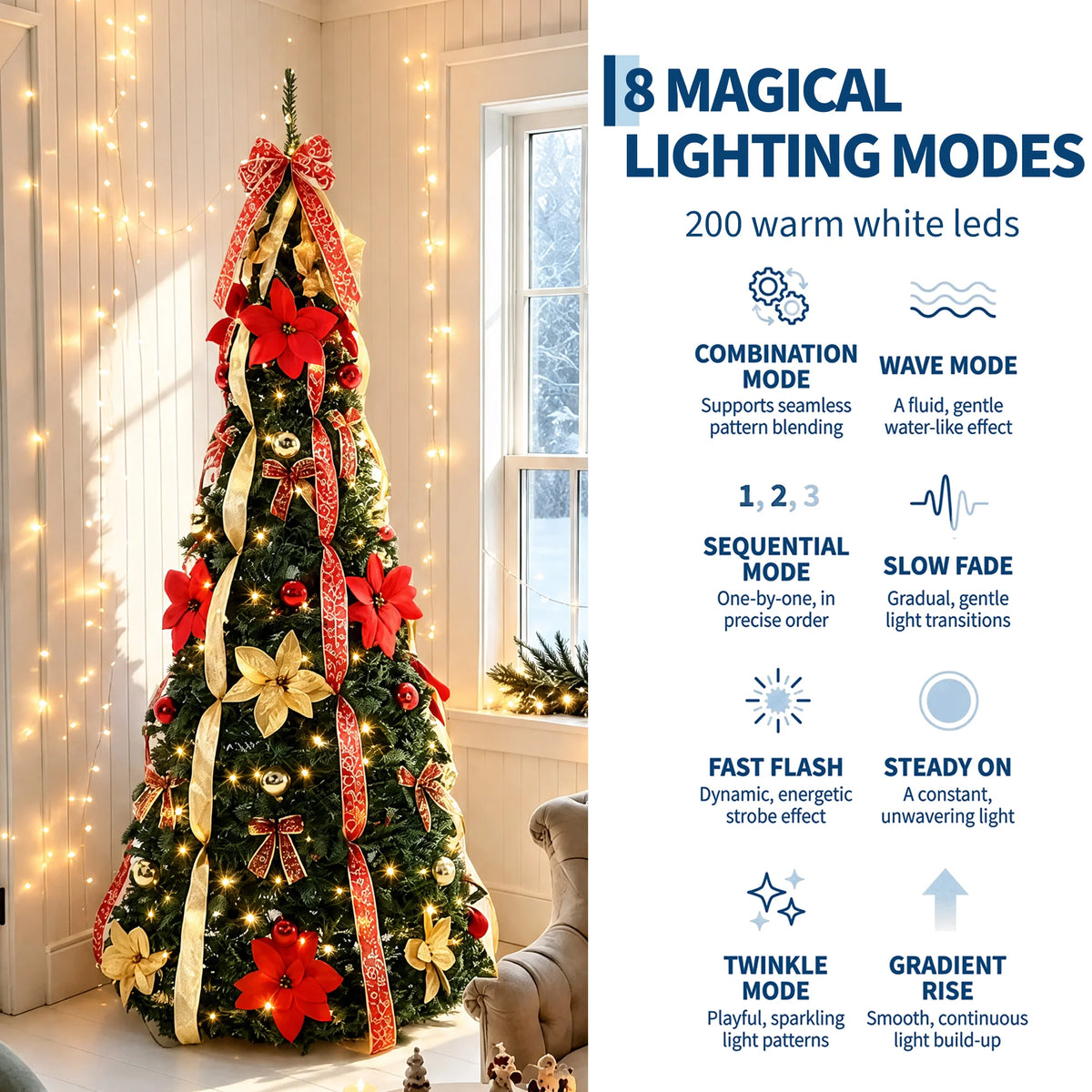 GAOMON Prelit Pop Up Christmas Tree With LED Lights