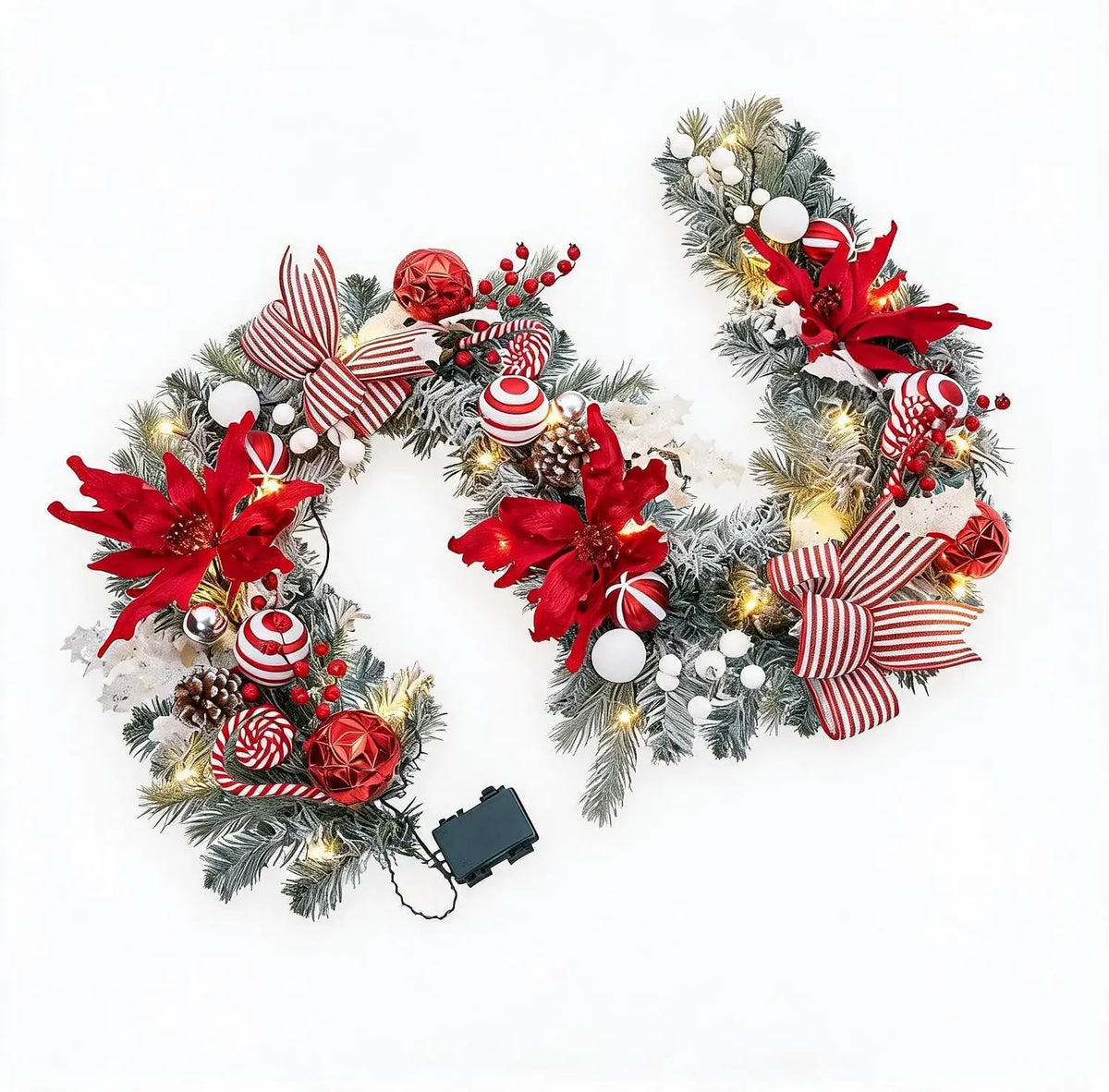Tacleekii Prelit Christmas Garland With Timer And Festive Ornaments