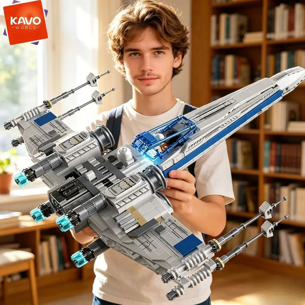KAVOWORLD X-Wing Space Fighter Building Blocks Set With LED Lights