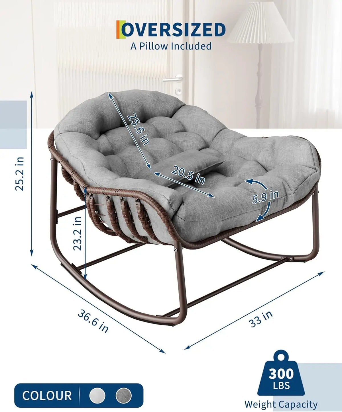 HiMISS Outdoor Papasan Egg Rocking Chair With Wicker Cushion