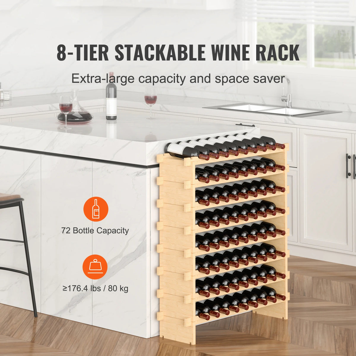 SucceBuy Stackable Bamboo Wine Rack Storage Display Shelves