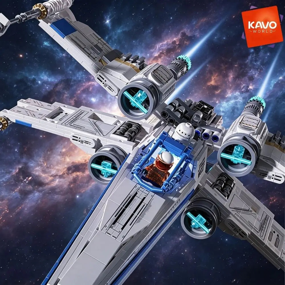 KAVOWORLD X-Wing Space Fighter Building Blocks Set With LED Lights
