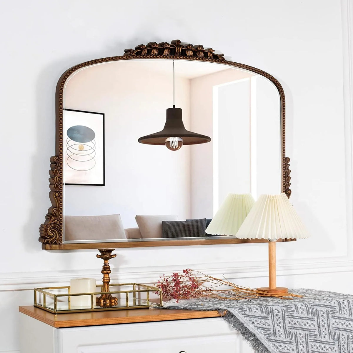 SHYFOY Baroque Scalloped Arch Mirror for Elegant Wall Decor
