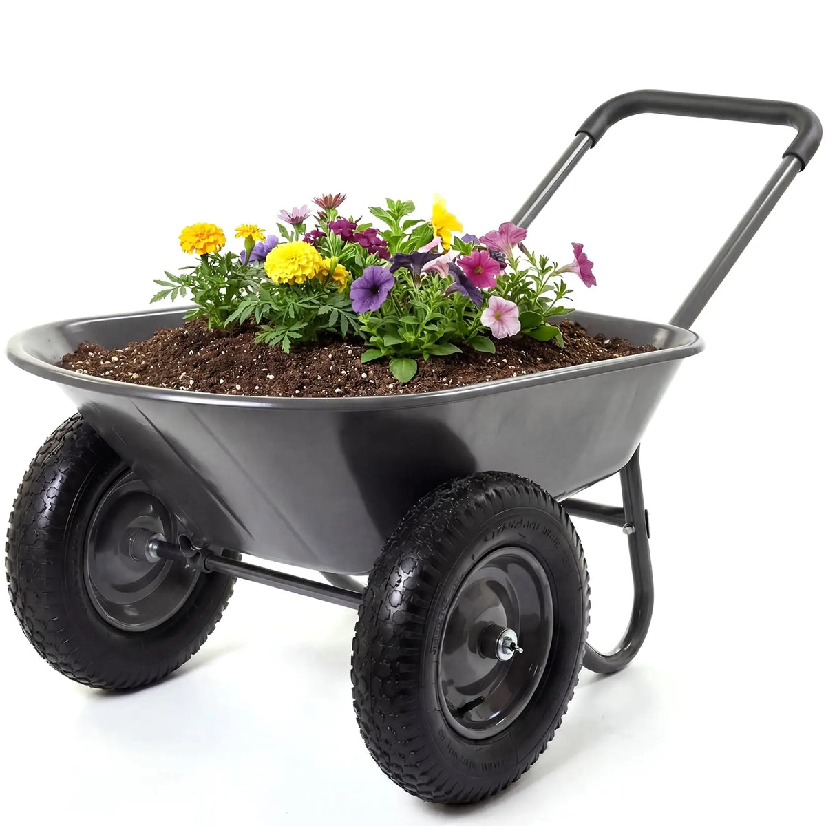 HiMISS Dual Wheelbarrow Garden Utility Cart With Dump Bed