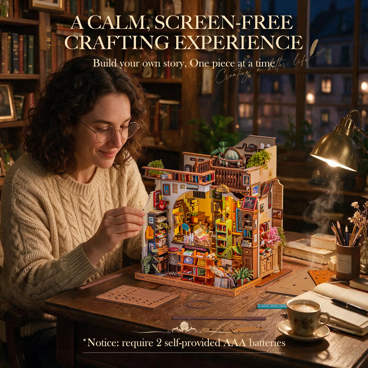 Rolife Pagestory Bookstore Wooden DIY Miniature Dollhouse Puzzle Kit