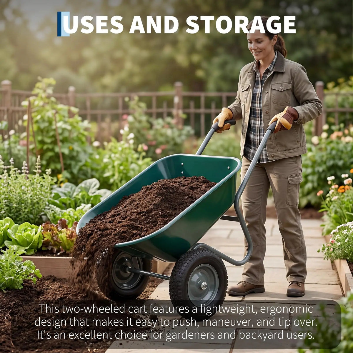 HiMISS Dual Wheelbarrow Garden Utility Cart With Dump Bed