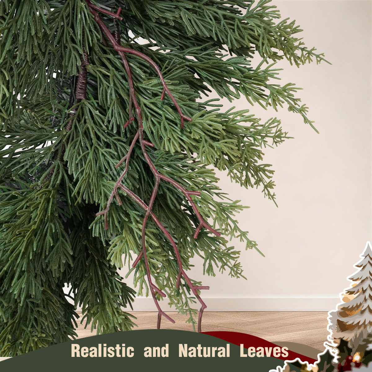 Olitree Foldable Artificial Cedar Christmas Wreath With Pinecones And Berries