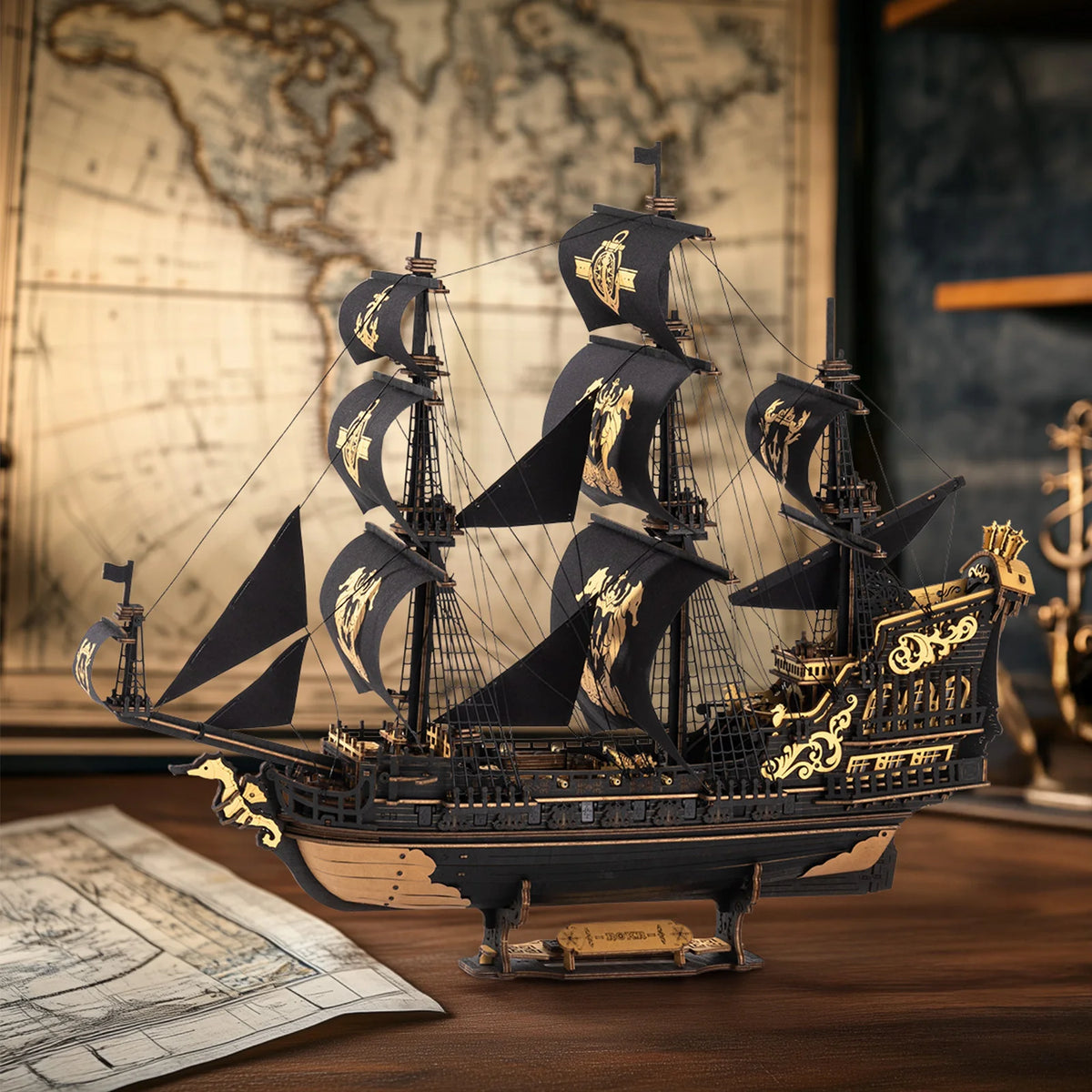 ROKR Seahorse Barque Wooden 3D Puzzle Shipbuilding Kit for Adults
