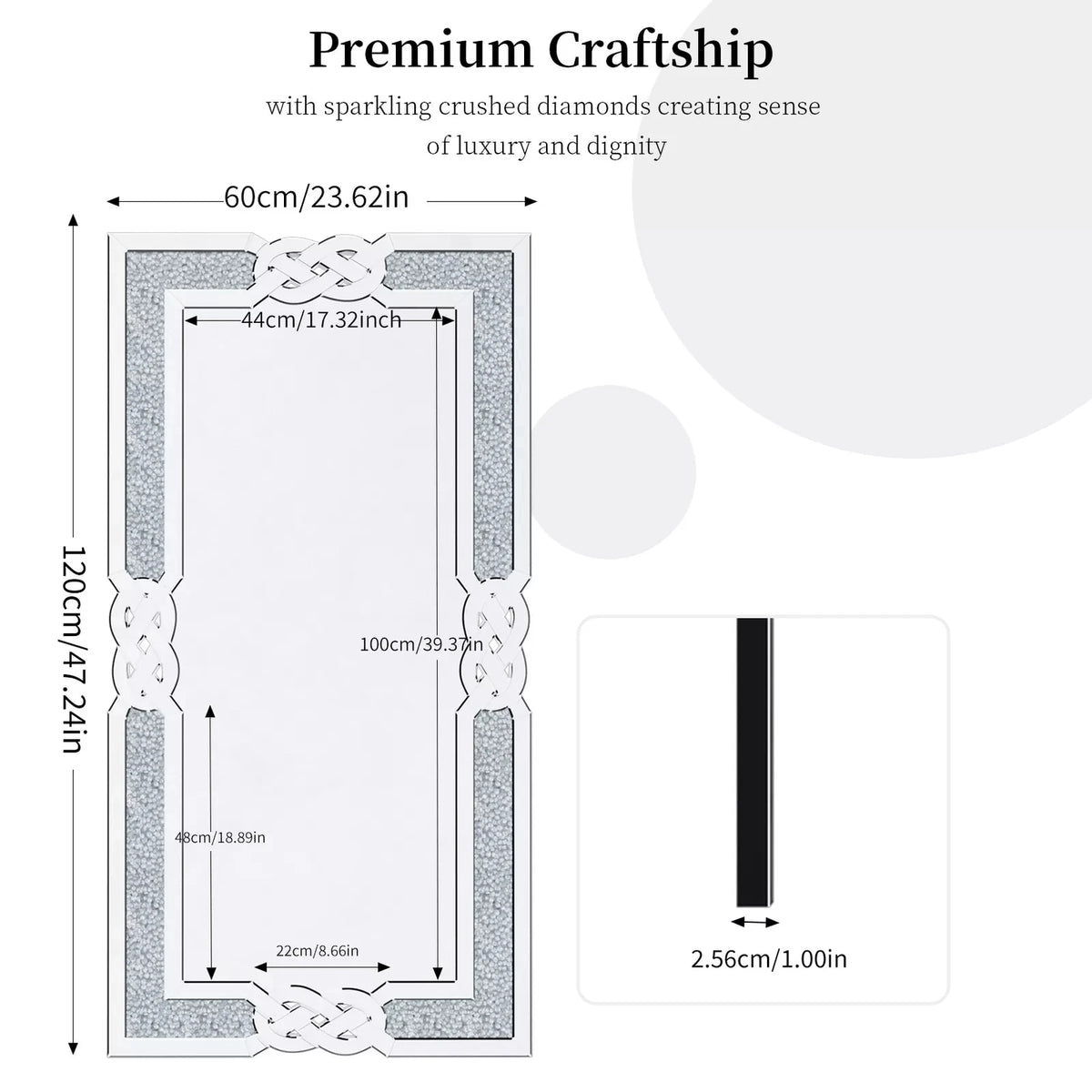 Wisfor Crushed Diamond Rectangular Wall Mirror With Glam Crystal Frame