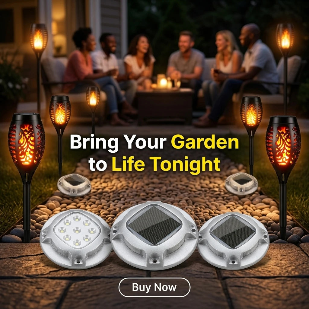 Solar Outdoor Flame Torch and Ground Pathway Lights for Gardens