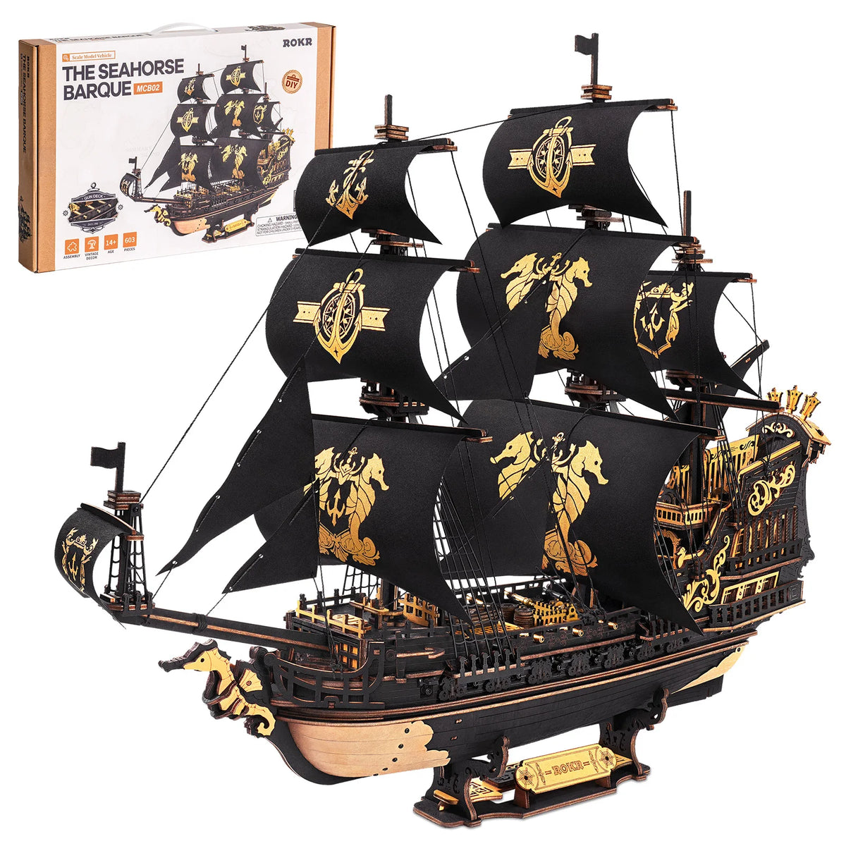 ROKR Seahorse Barque Wooden 3D Puzzle Shipbuilding Kit for Adults