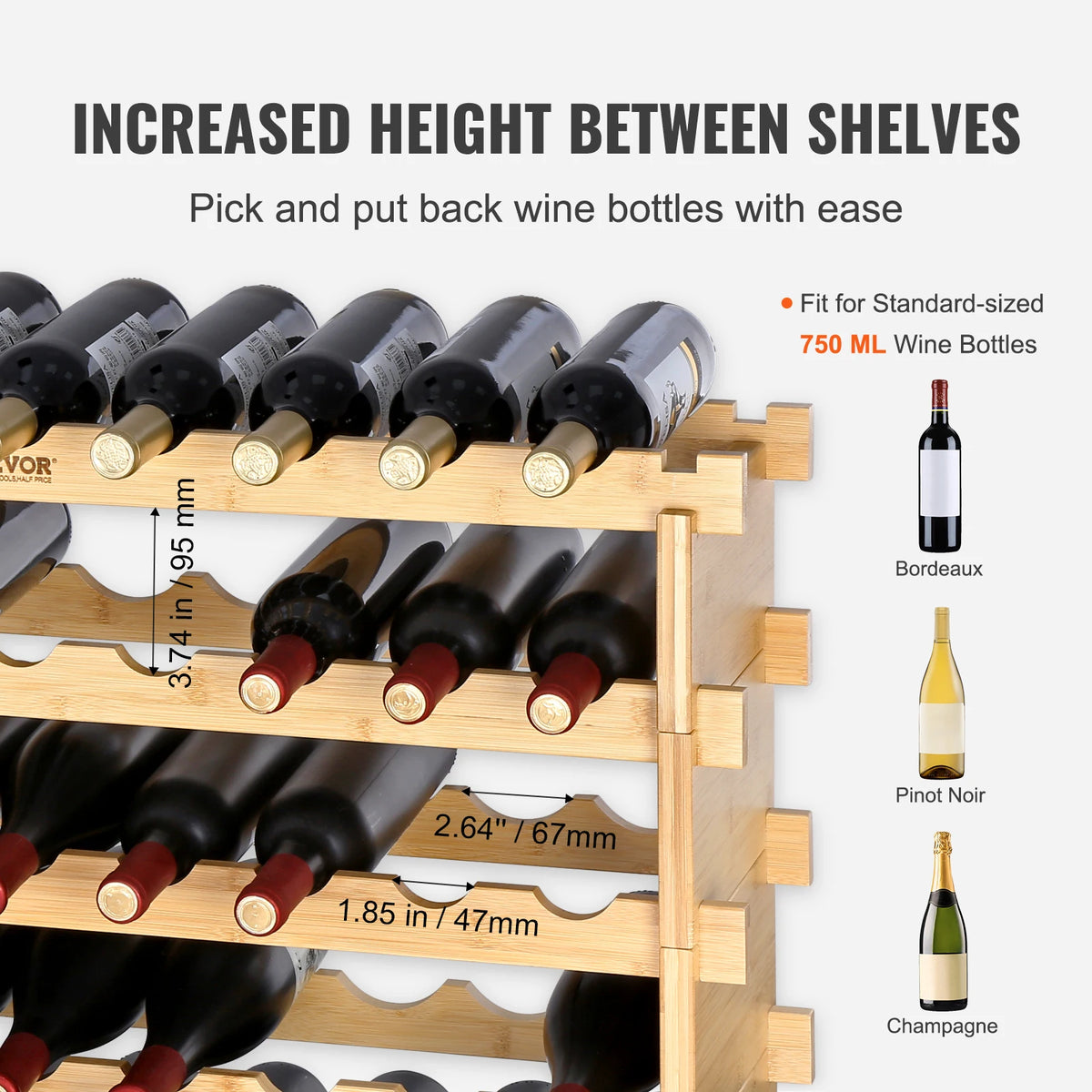 SucceBuy Stackable Bamboo Wine Rack Storage Display Shelves