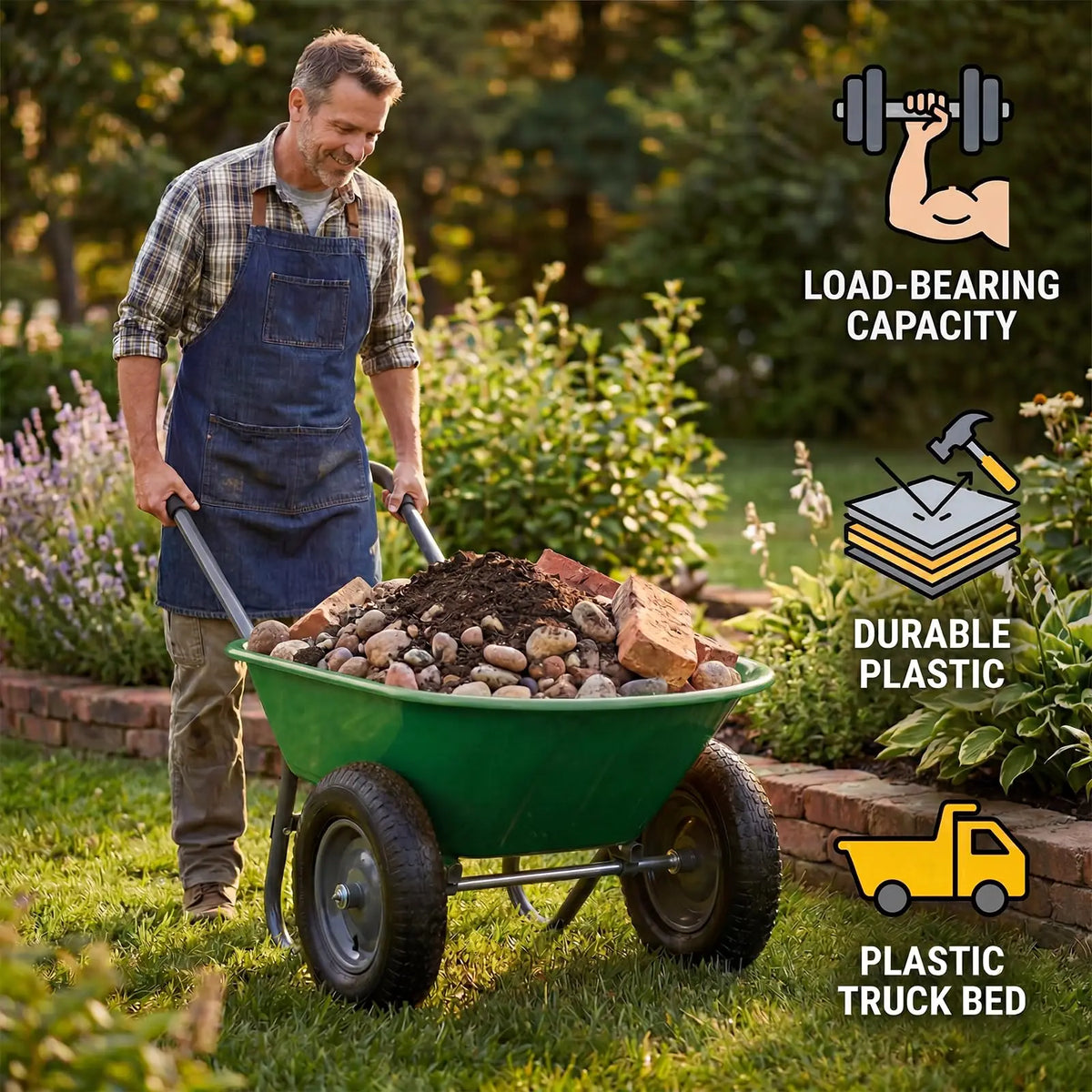 HiMISS Dual Wheelbarrow Garden Utility Cart With Dump Bed
