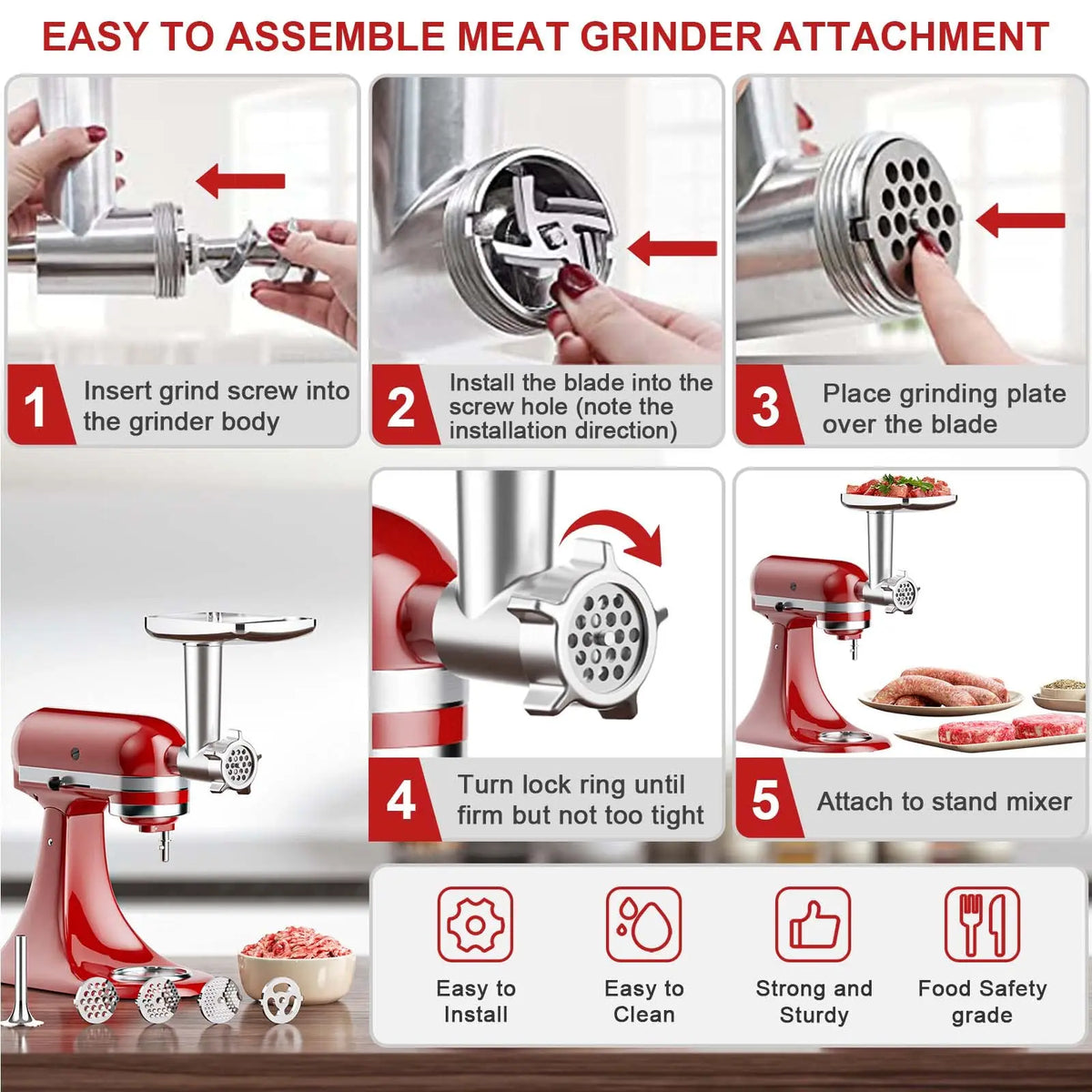 Meat Grinder and Slicer Shredder Attachments for KitchenAid Stand Mixer