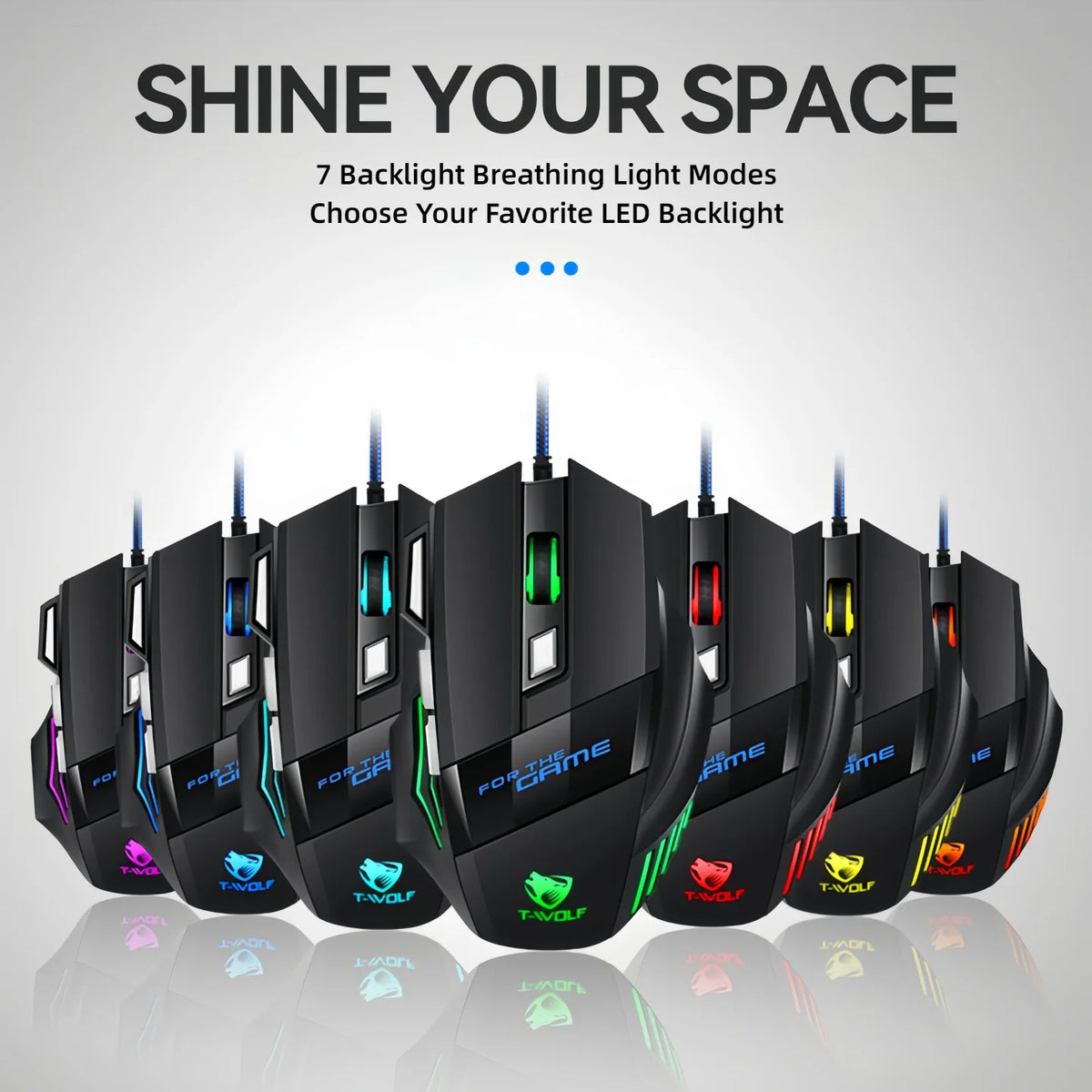 T-WOLF RGB Wired Optical Gaming Mouse 7 Buttons 2400 DPI