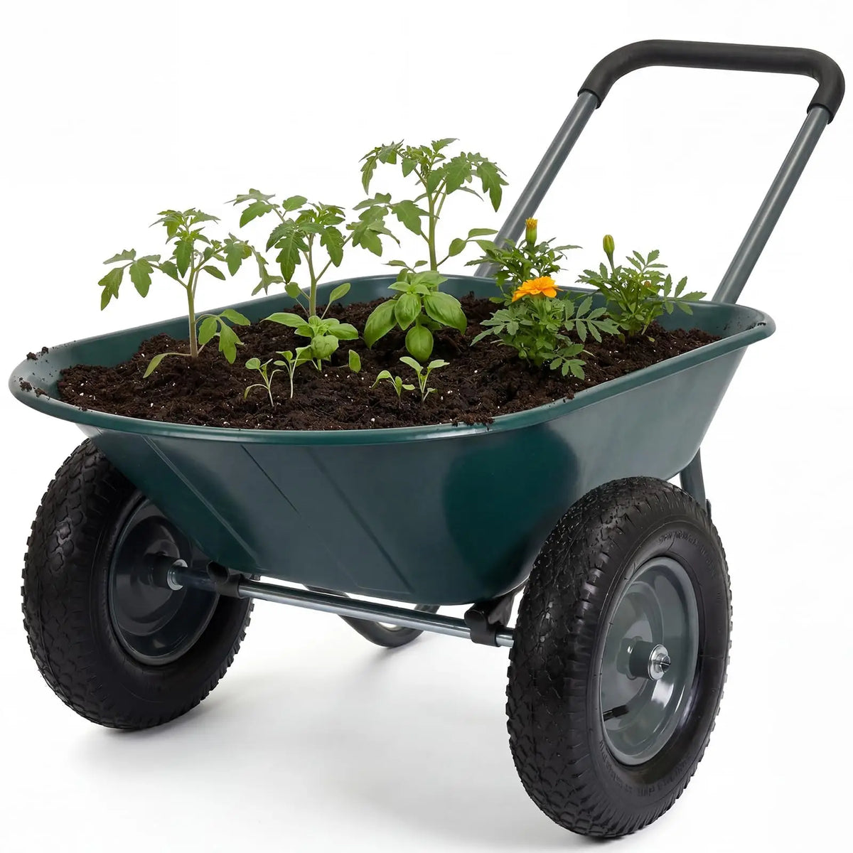 HiMISS Dual Wheelbarrow Garden Utility Cart With Dump Bed