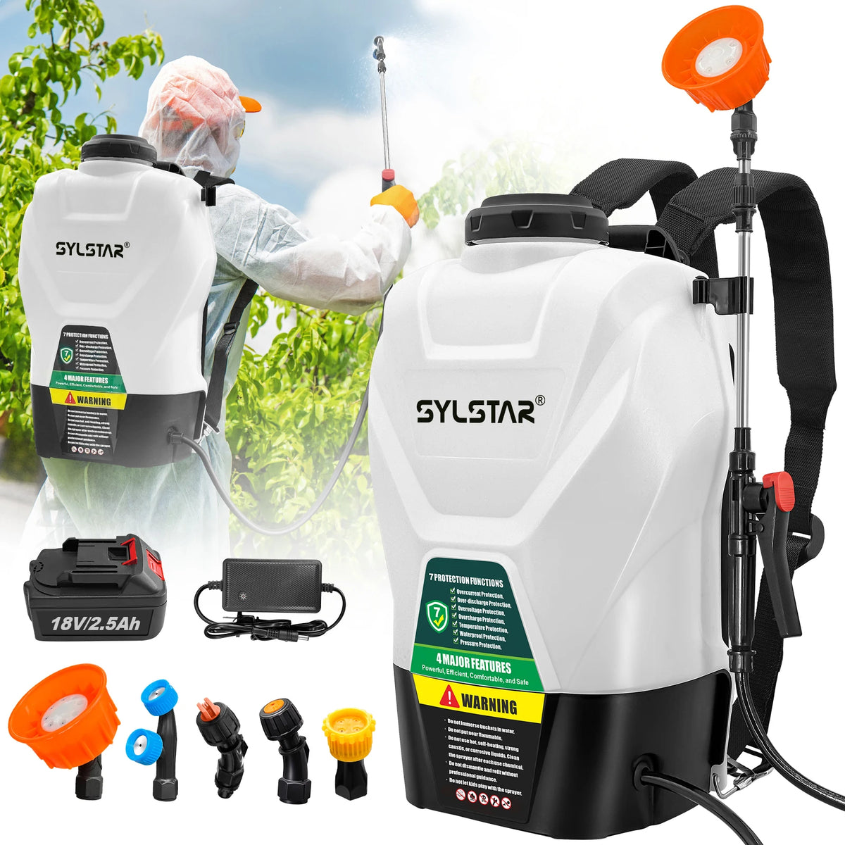 Electric Garden Backpack Sprayer With Telescopic Wand And Five Nozzles