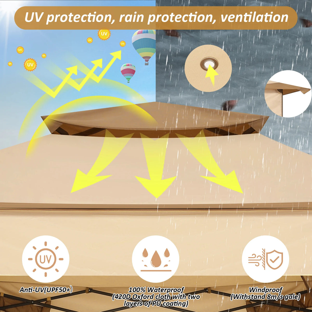 Tooluck Pop Up Gazebo Canopy With Mosquito Netting and Ventilated Roof