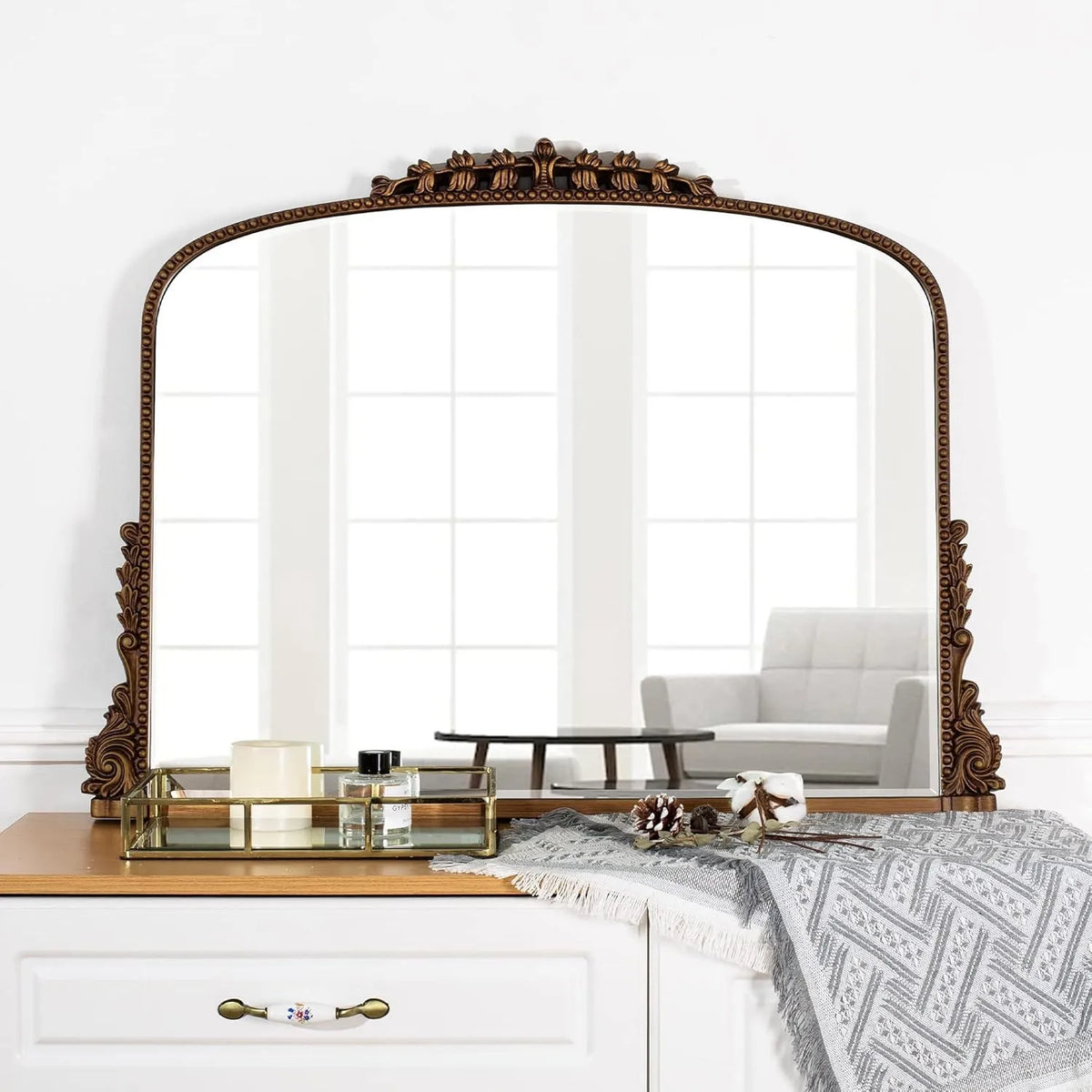 SHYFOY Baroque Scalloped Arch Mirror for Elegant Wall Decor
