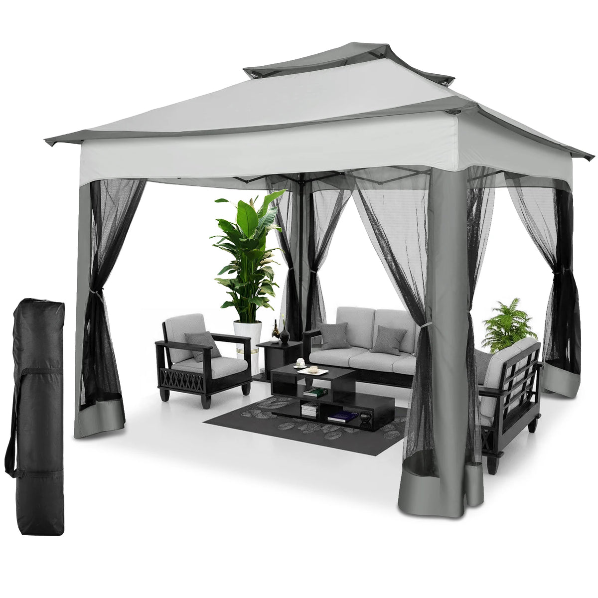 Tooluck Pop Up Gazebo Canopy With Mosquito Netting and Ventilated Roof