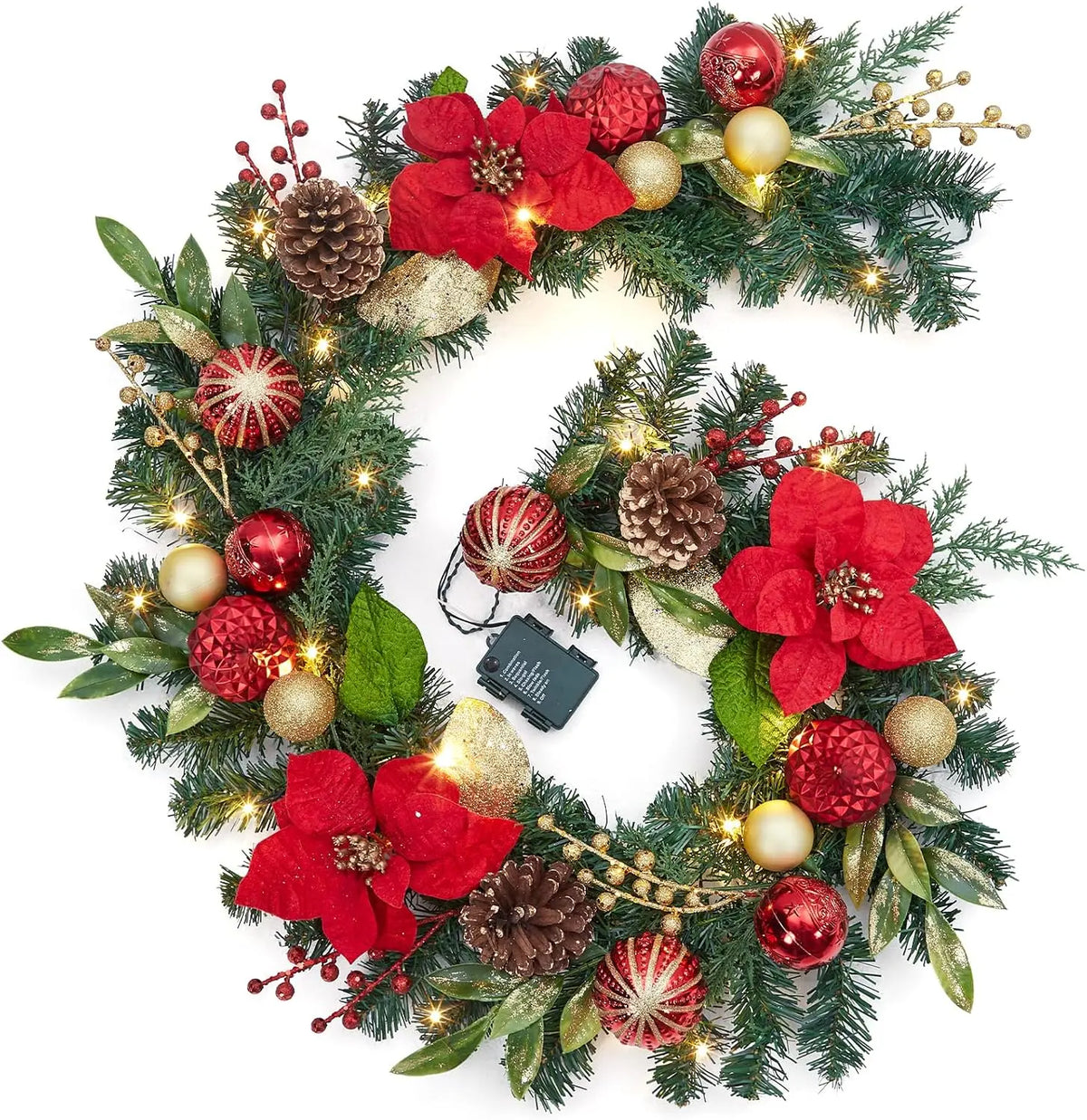 Tacleekii Prelit Christmas Garland With Timer And Festive Ornaments