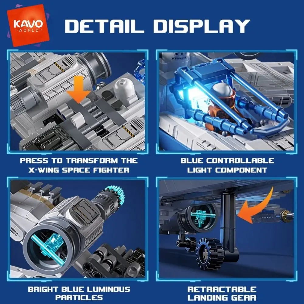 KAVOWORLD X-Wing Space Fighter Building Blocks Set With LED Lights