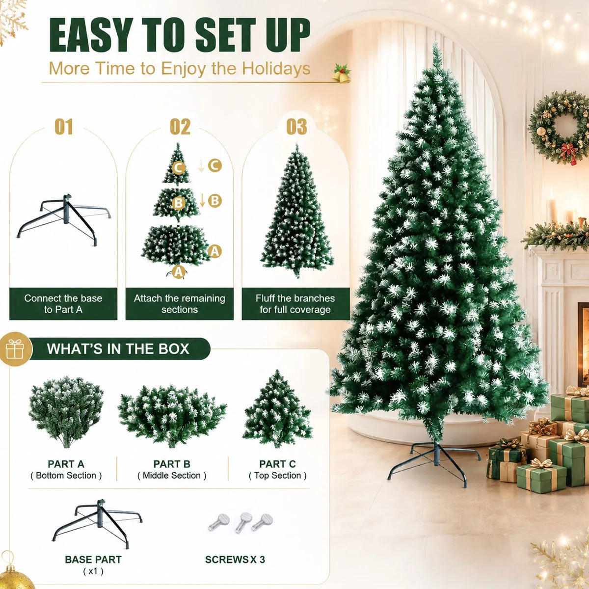 Artificial Christmas Tree With Foldable Metal Base For Holiday Decor