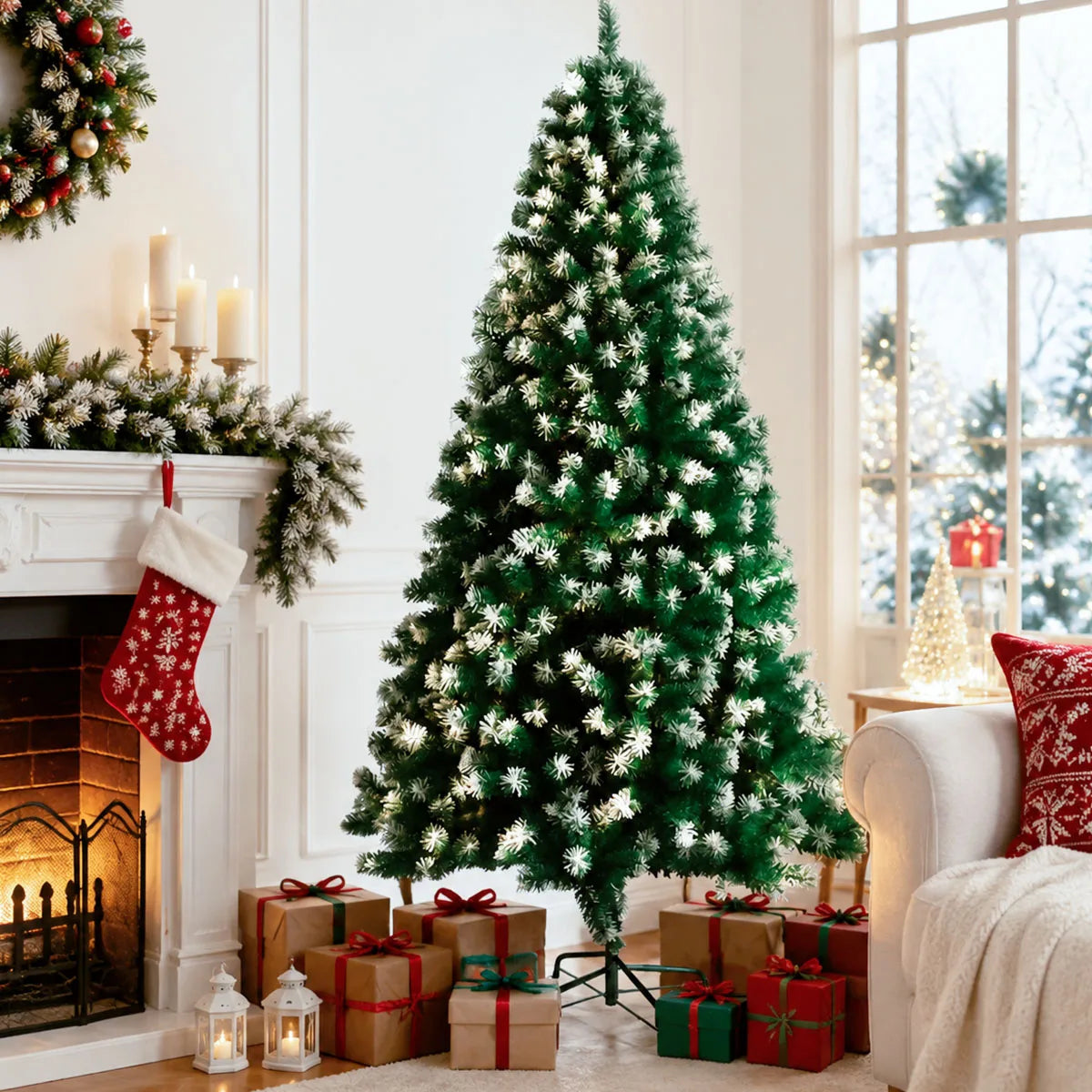 Artificial Christmas Tree With Foldable Metal Base For Holiday Decor