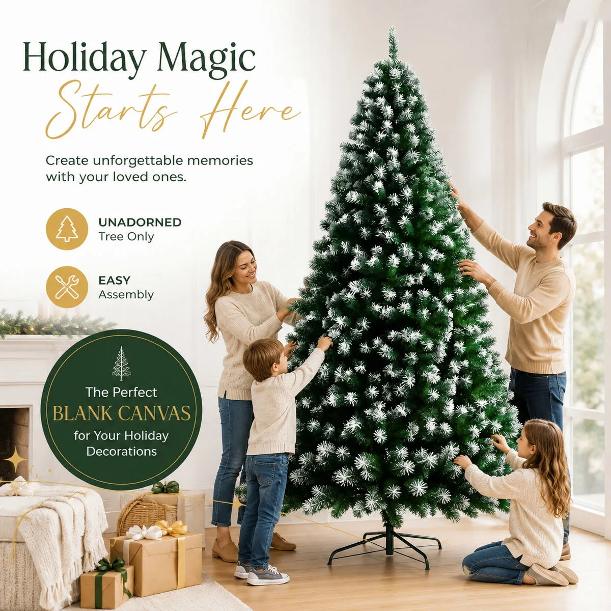 Artificial Christmas Tree With Foldable Metal Base For Holiday Decor