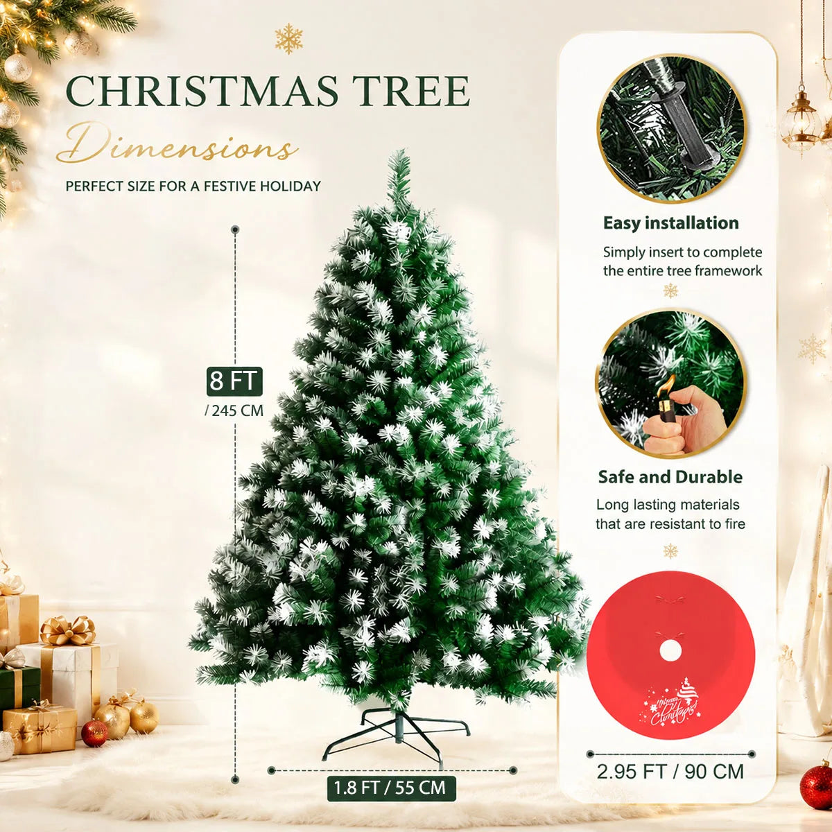 Artificial Christmas Tree With Foldable Metal Base For Holiday Decor