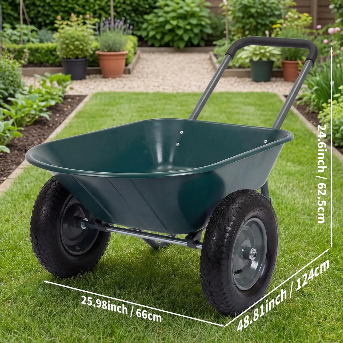 HiMISS Dual Wheelbarrow Garden Utility Cart With Dump Bed
