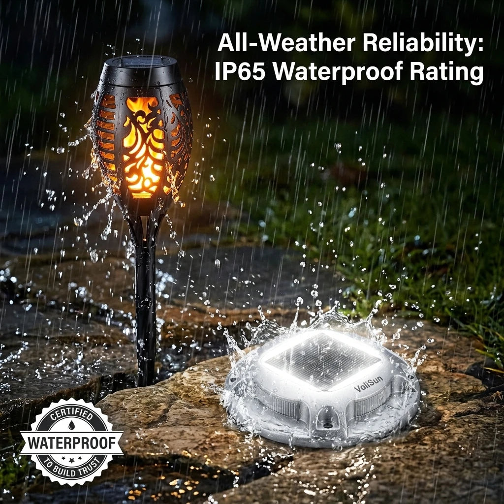 Solar Outdoor Flame Torch and Ground Pathway Lights for Gardens