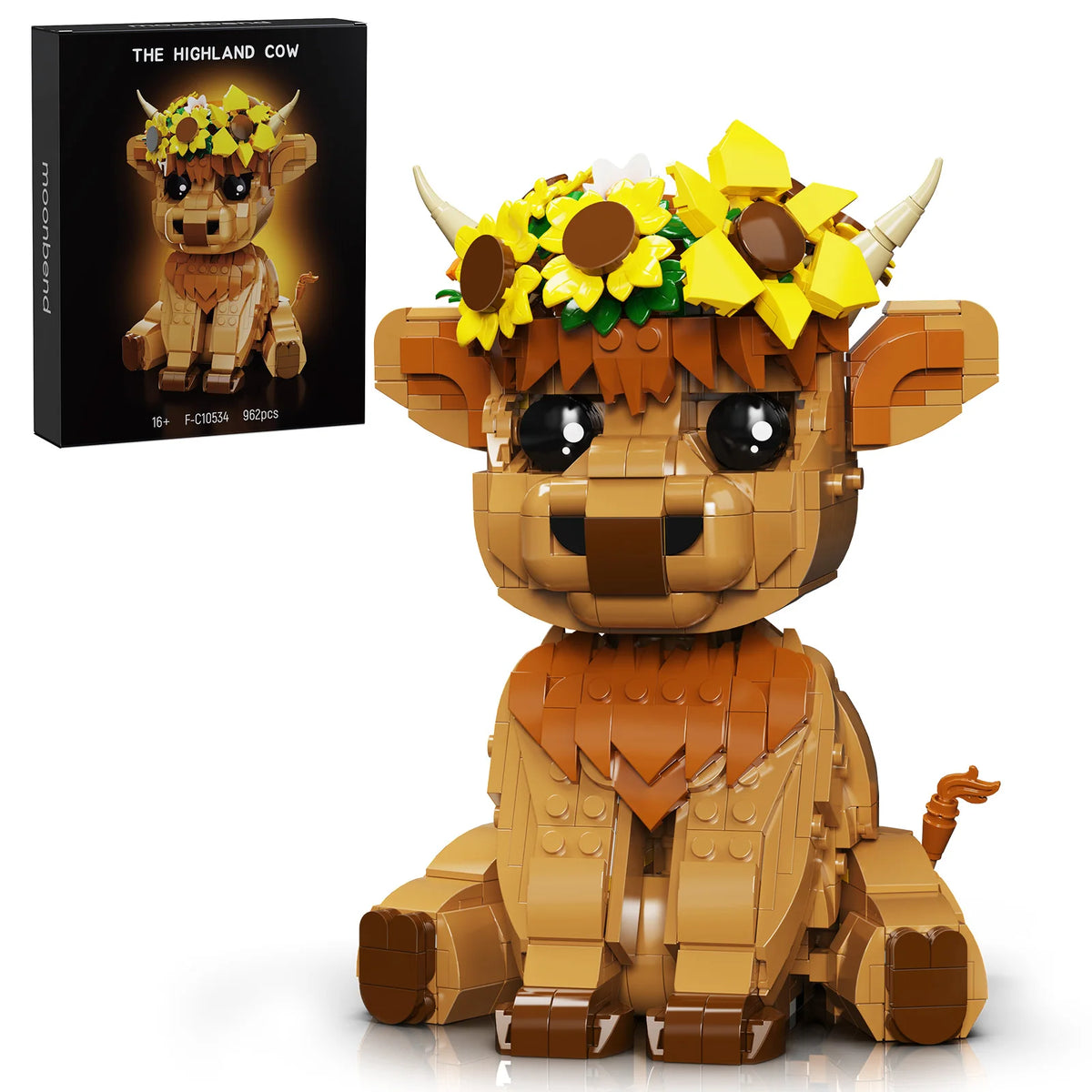 BuildMoc Highland Cow Building Set With Sunflower Display Decor