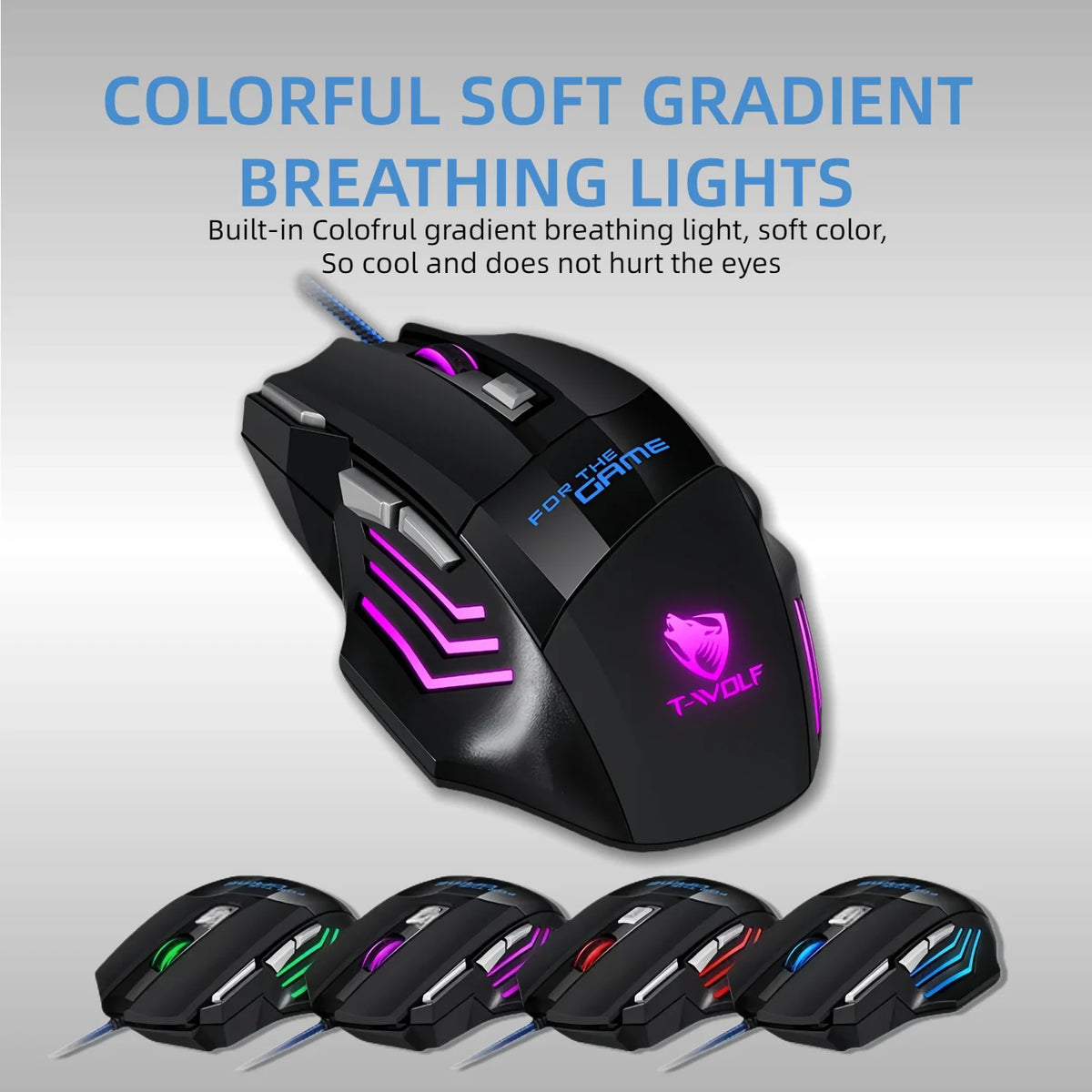T-WOLF RGB Wired Optical Gaming Mouse 7 Buttons 2400 DPI