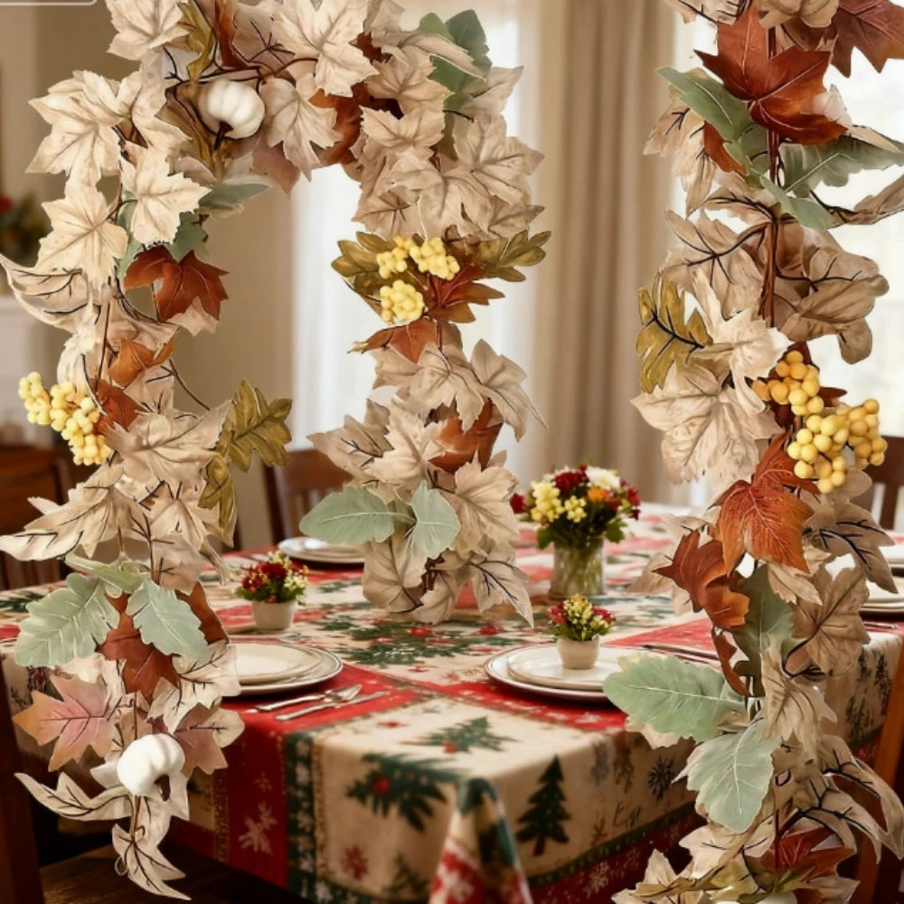 Artificial Pumpkin Maple Leaf Wreath Garland For Fall Decor