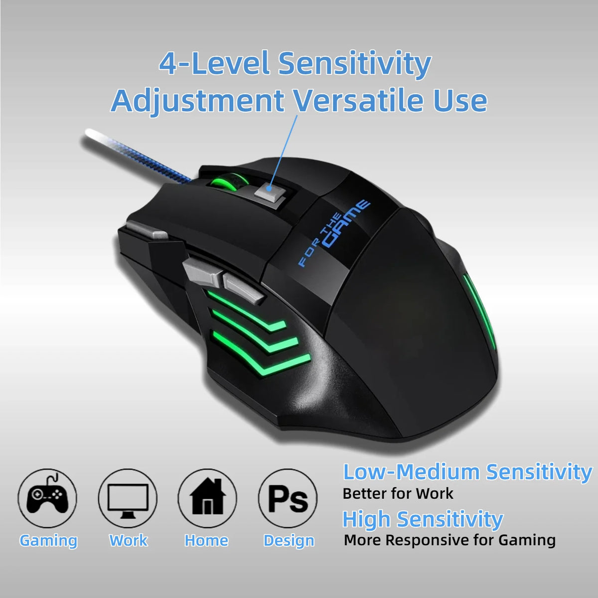 T-WOLF RGB Wired Optical Gaming Mouse 7 Buttons 2400 DPI